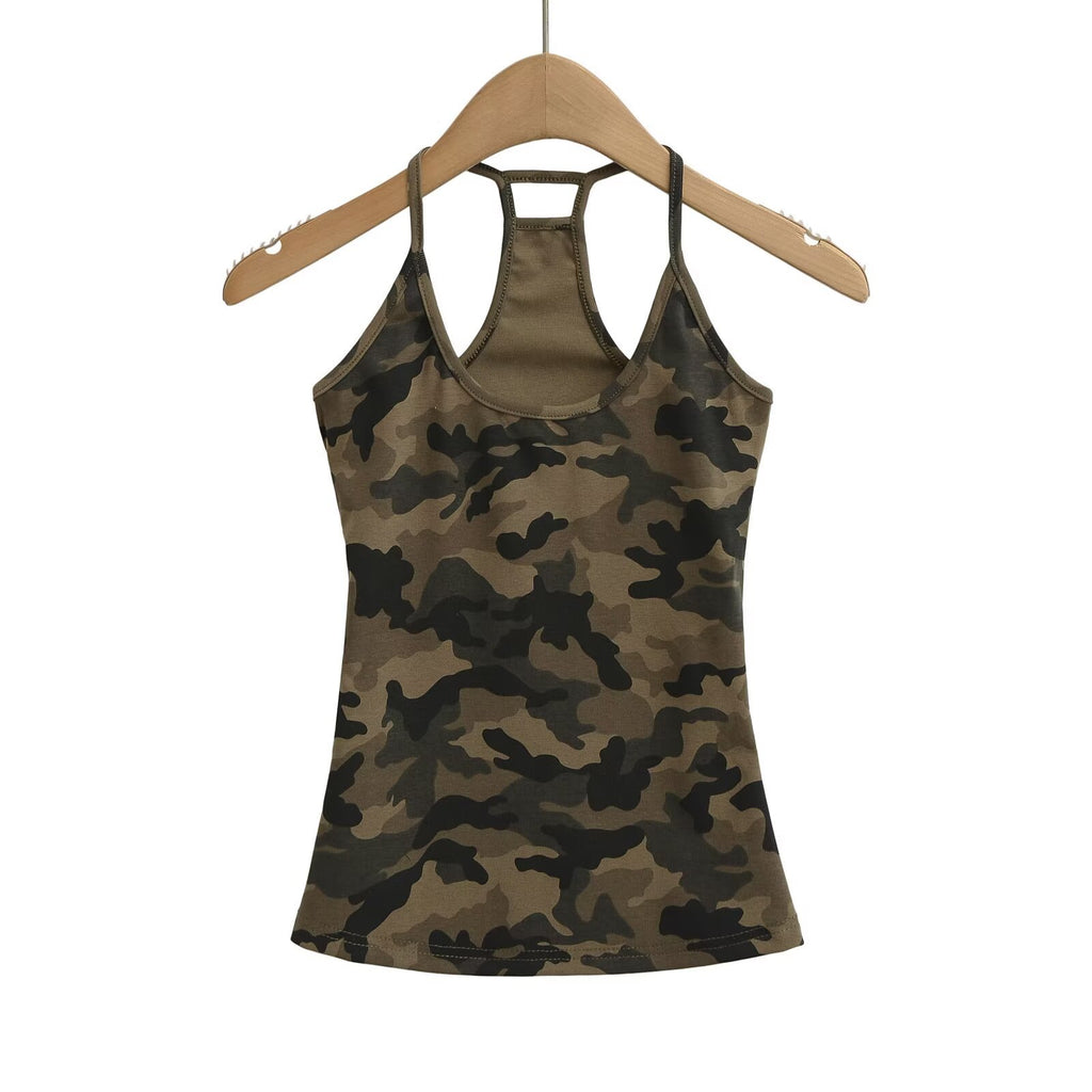 Camouflage neck hanging tank top