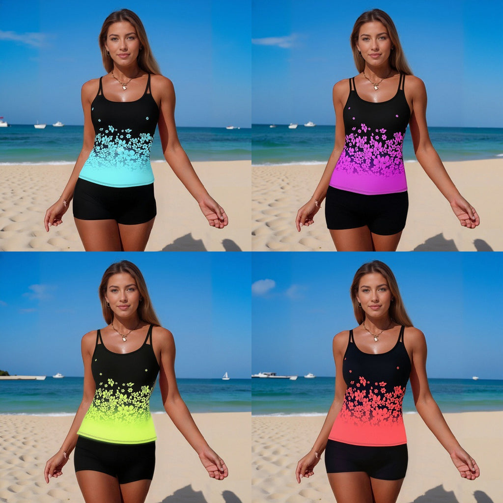 High neck pleated bikini patchwork split