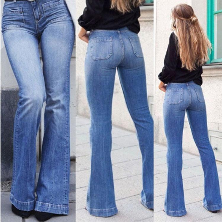 Cowgirl Chic Wide Flare Jeans - Stylish Denim Flare Pants for Trendy Women