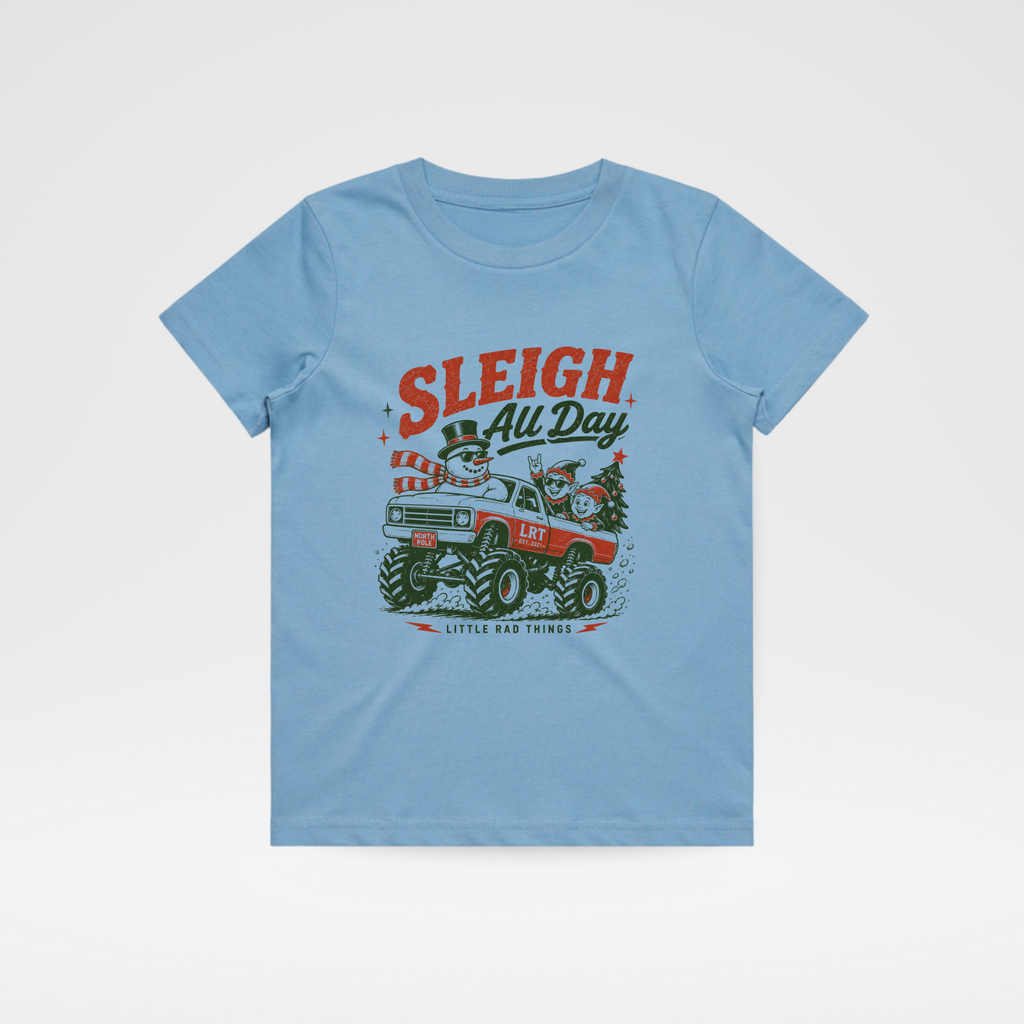 SLEIGH ALL DAY TODDLER CHRISTMAS MONSTER TRUCK TEE - BLUE