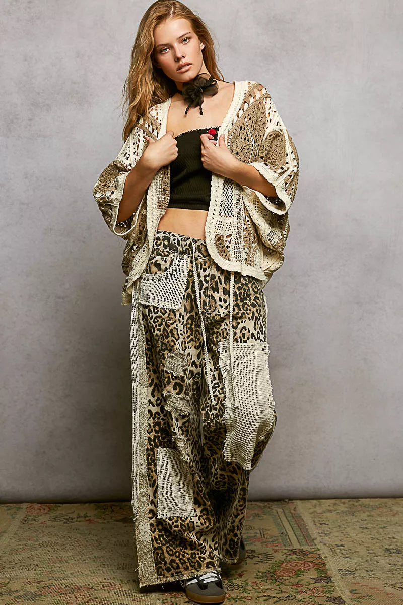 POL Open Front Crochet Cardigan with Scalloped Edge