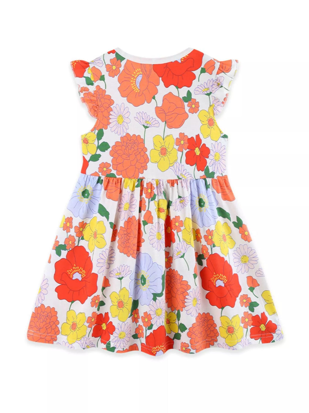 Children's Floral Print Ruffle Sleeve Casual Dress
