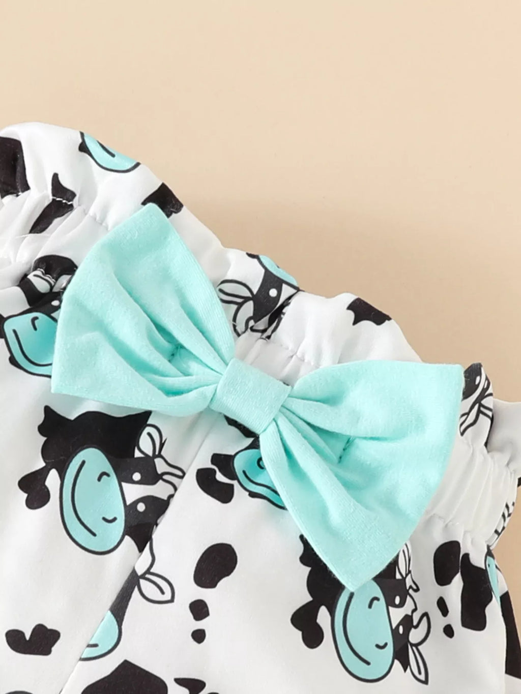 Children's Ruffled Cow Bodysuit and Shorts Set with Headband