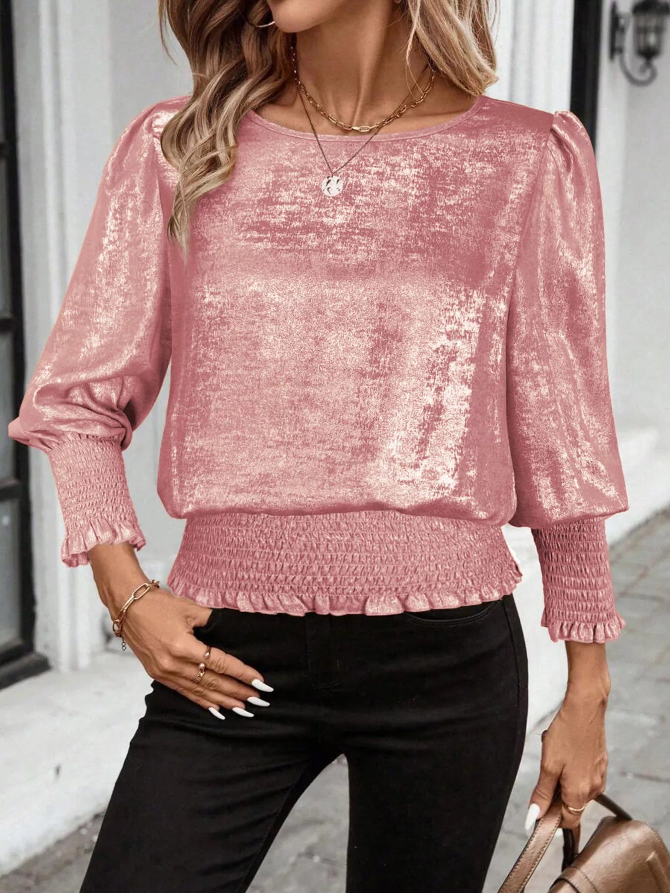 Smocked Round Neck Blouse
