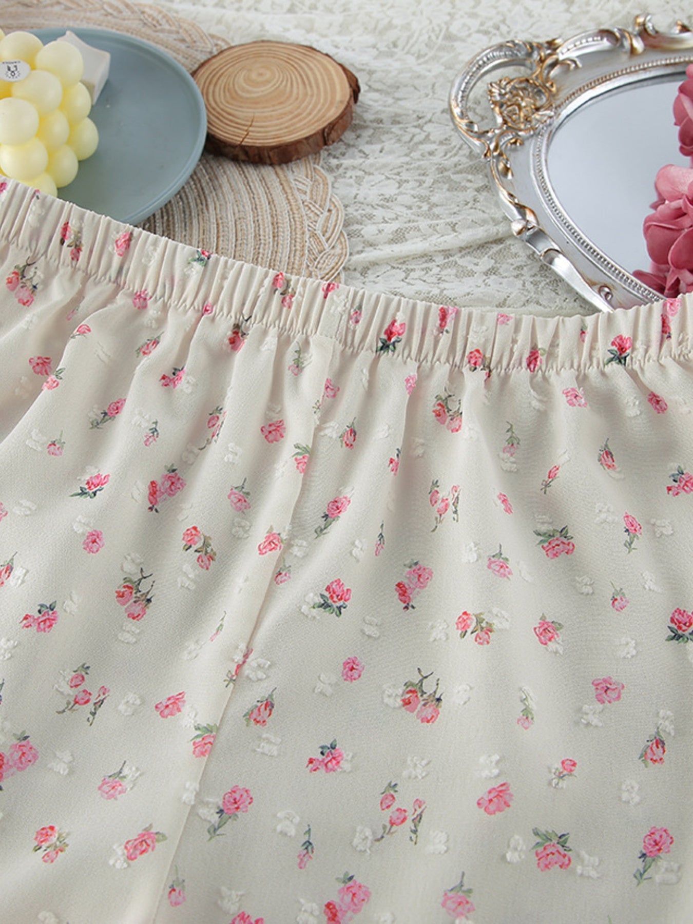 Floral Print Lace Trim Cami and Shorts Set