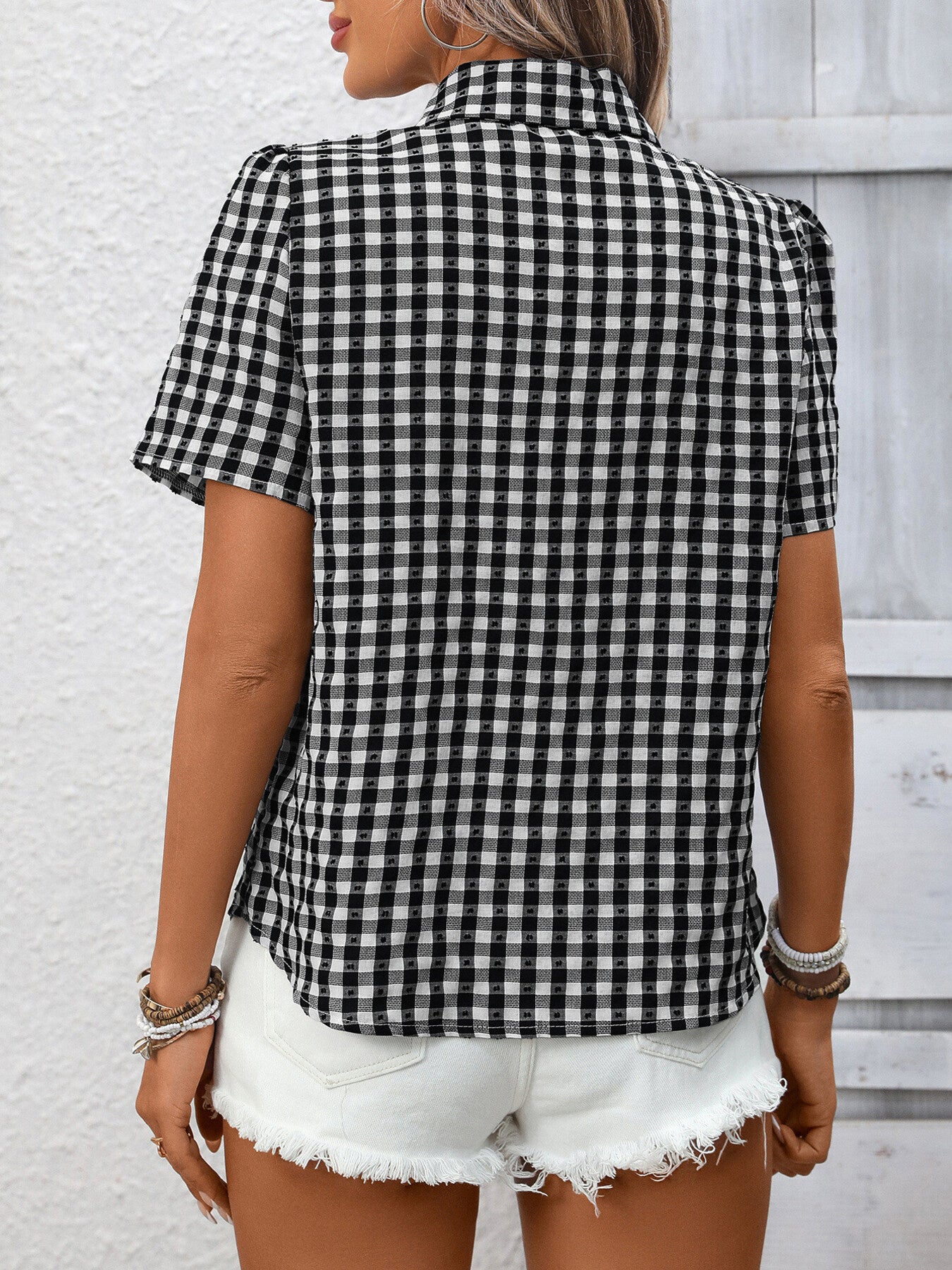 Plaid Button-Up Short Sleeve Shirt