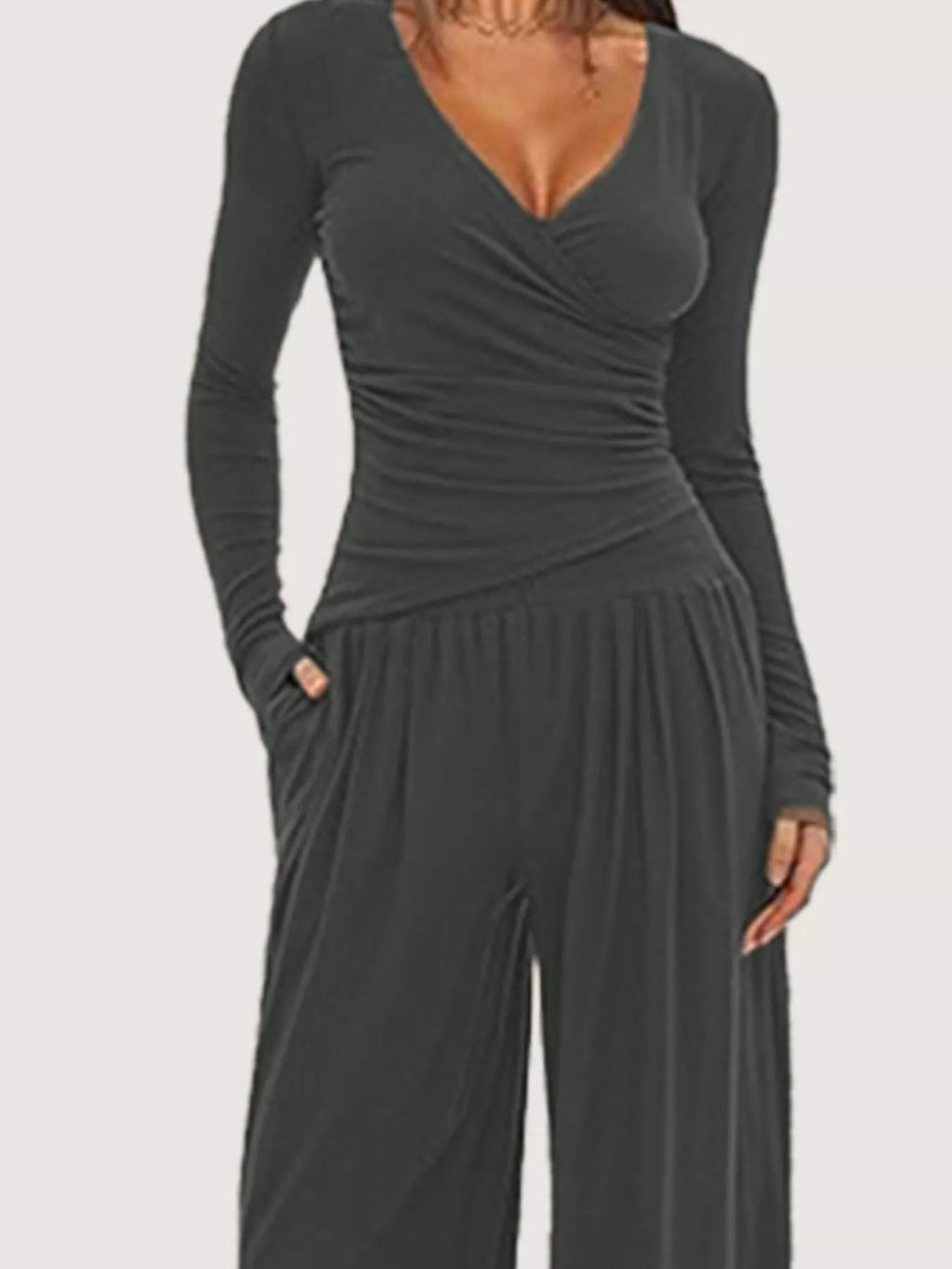 Casual Long Sleeve Top and Wide Leg Pants Set