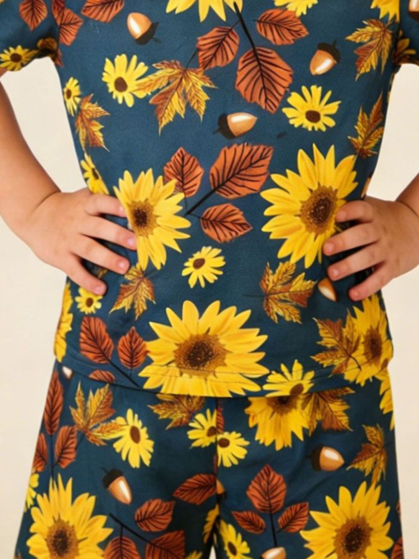 Children's Sunflower & Autumn Leaves Print Tee and Shorts Set