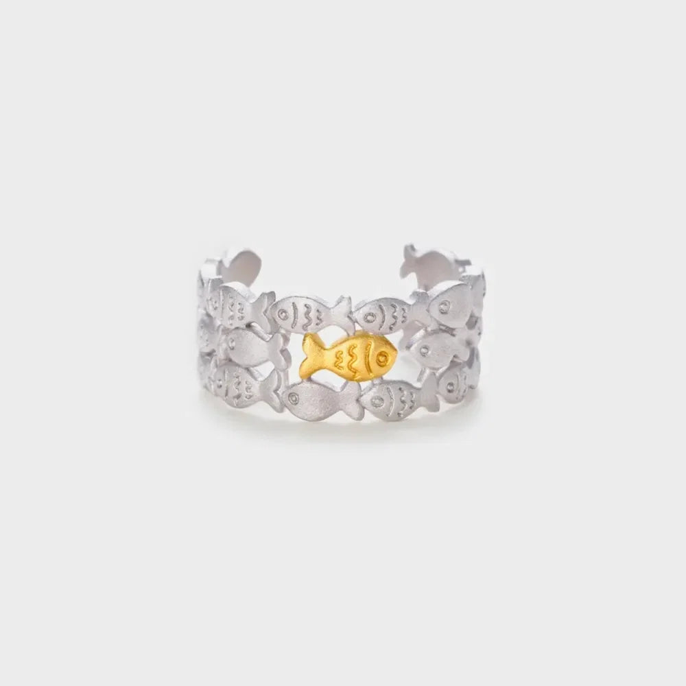 925 Sterling Silver Fish Open Ring