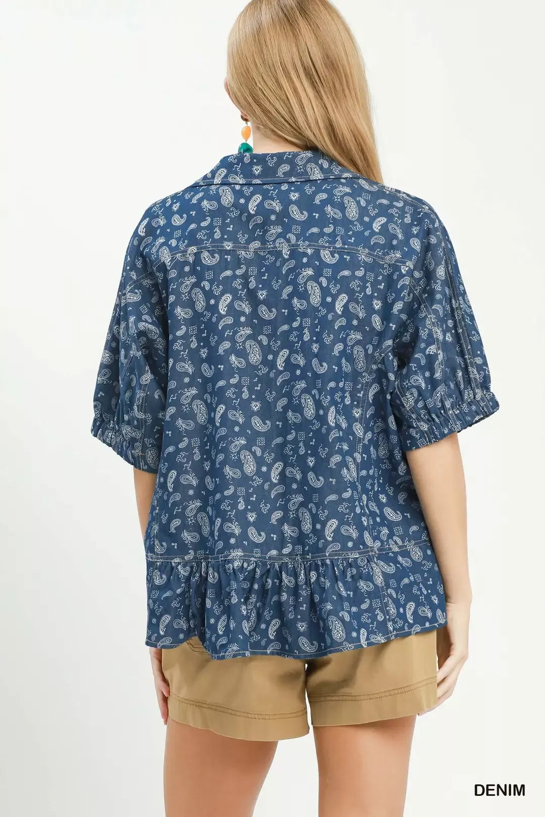 Umgee Paisley Print Chambray Top