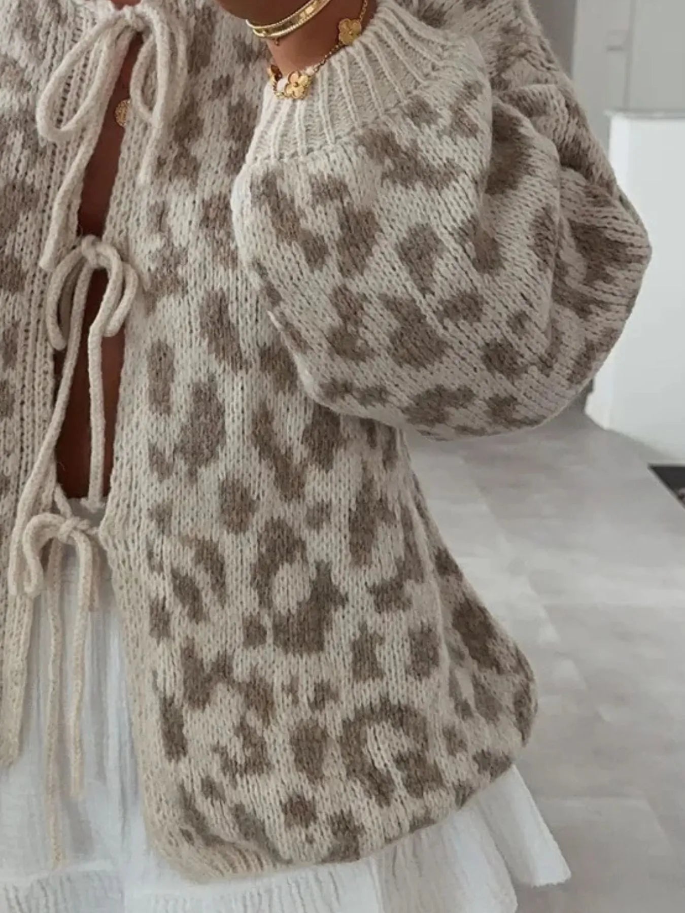 Leopard Tie Front Cardigan