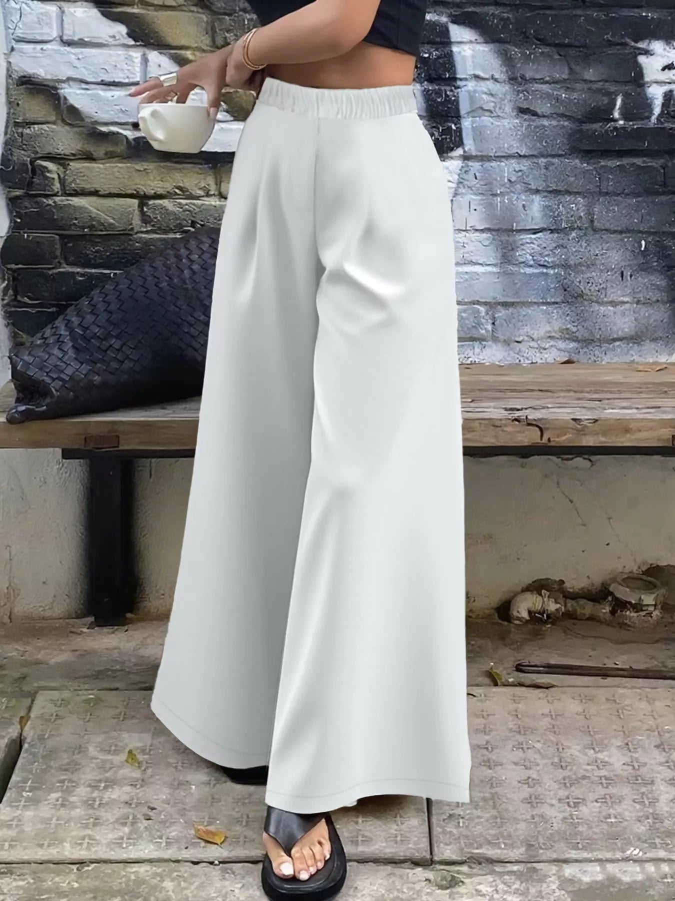 Plus Size Elastic Waist Wide Leg Pants