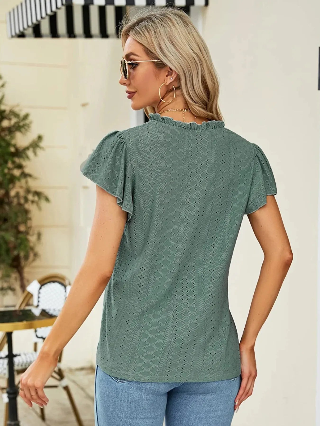Eyelet Notched Short Sleeve T-Shirt