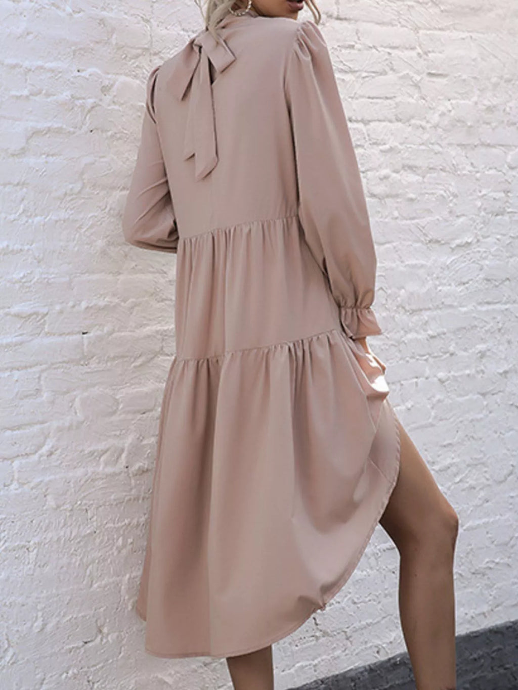 High-Low Flounce Sleeve Dress
