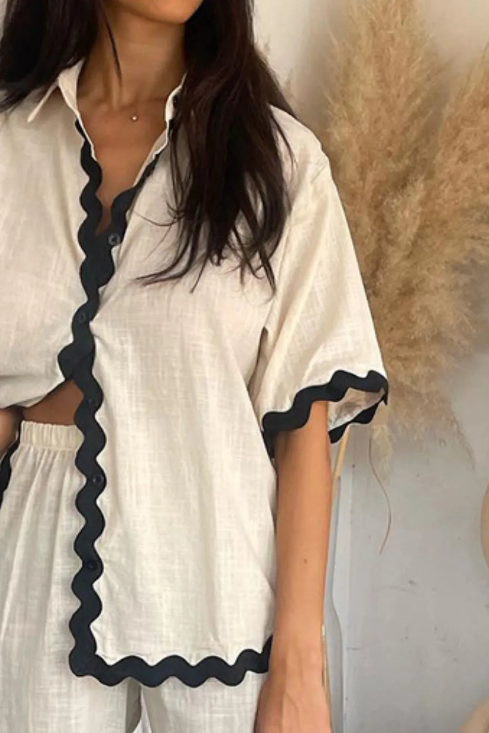 Contrast Trim Half Sleeve Top and Pants Set