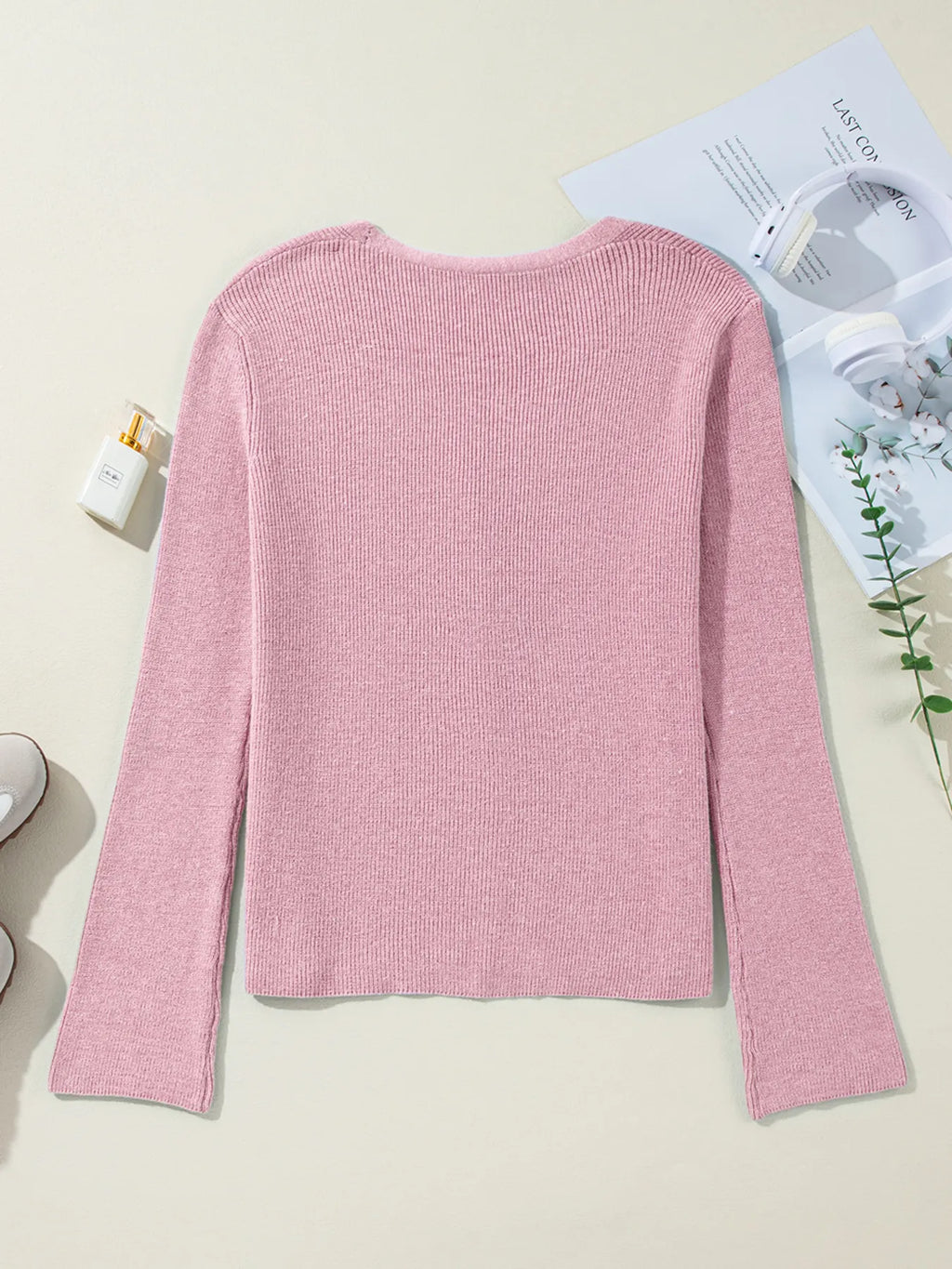 Ribbed Knit Button Front V Neck Cardigan