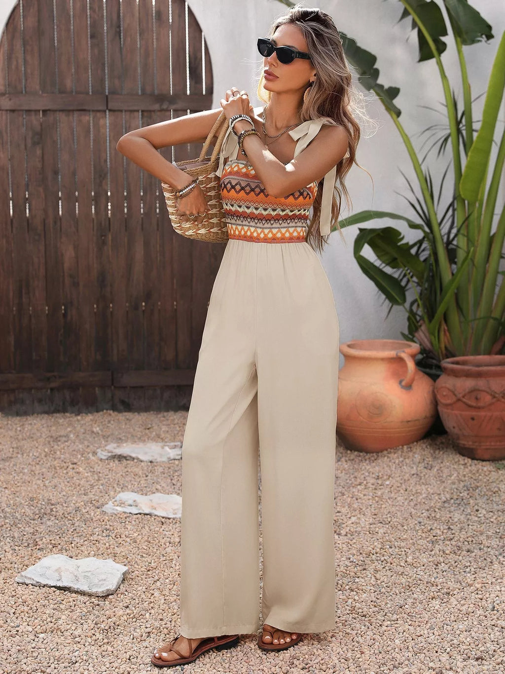 Tie Shoulder Wide Leg Jumpsuit