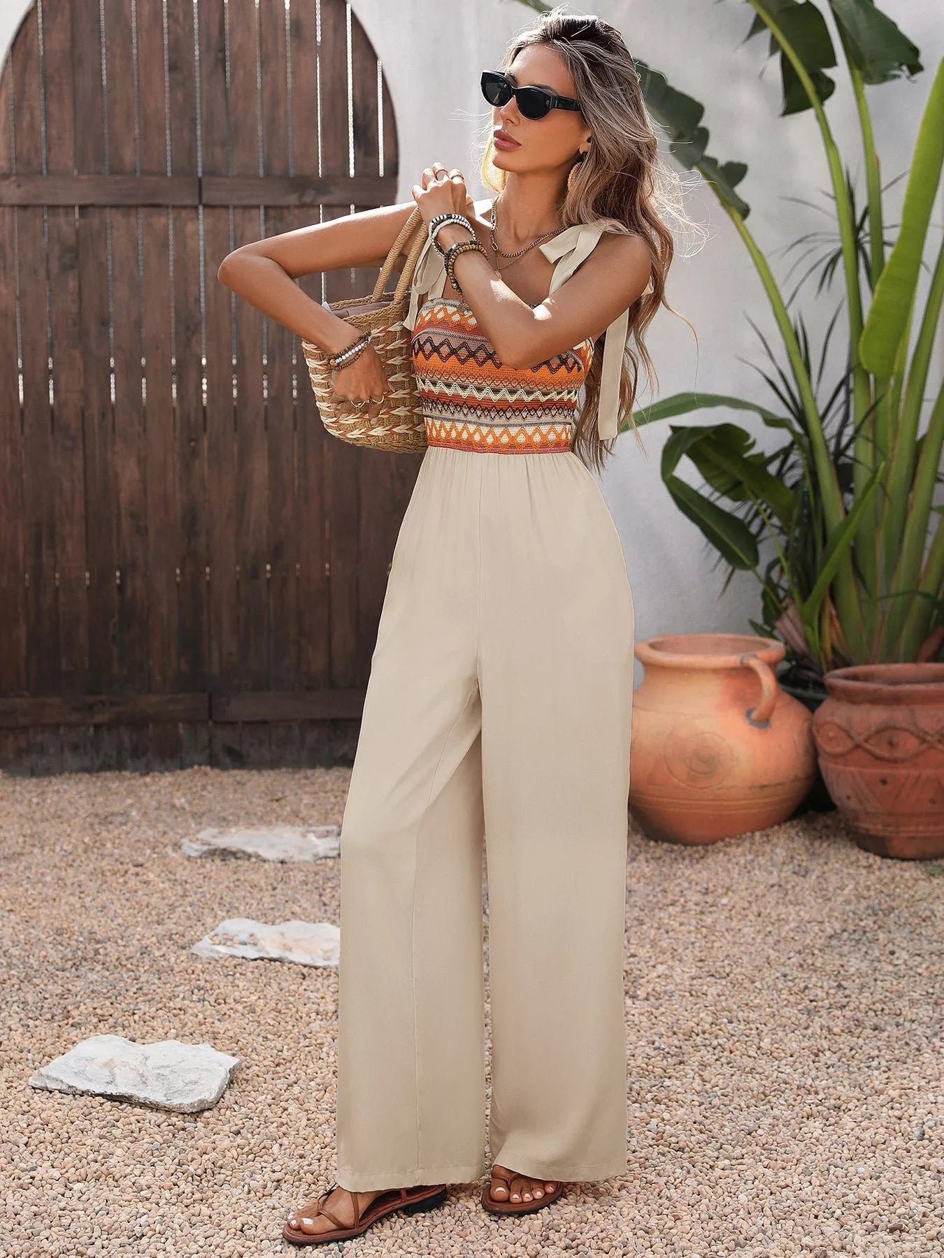 Tie Shoulder Wide Leg Jumpsuit