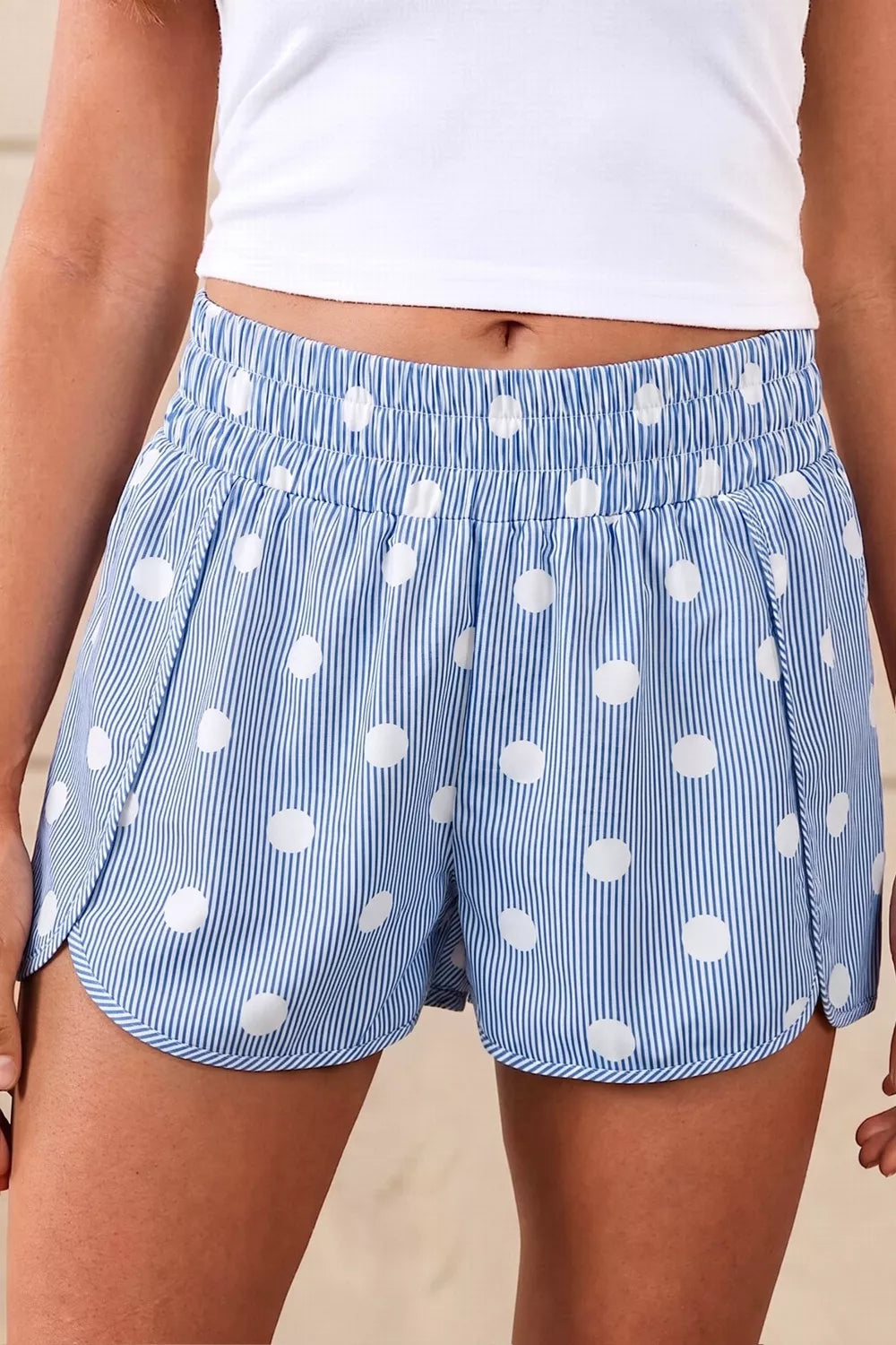 Polka Dot Striped Elastic Waist Shorts