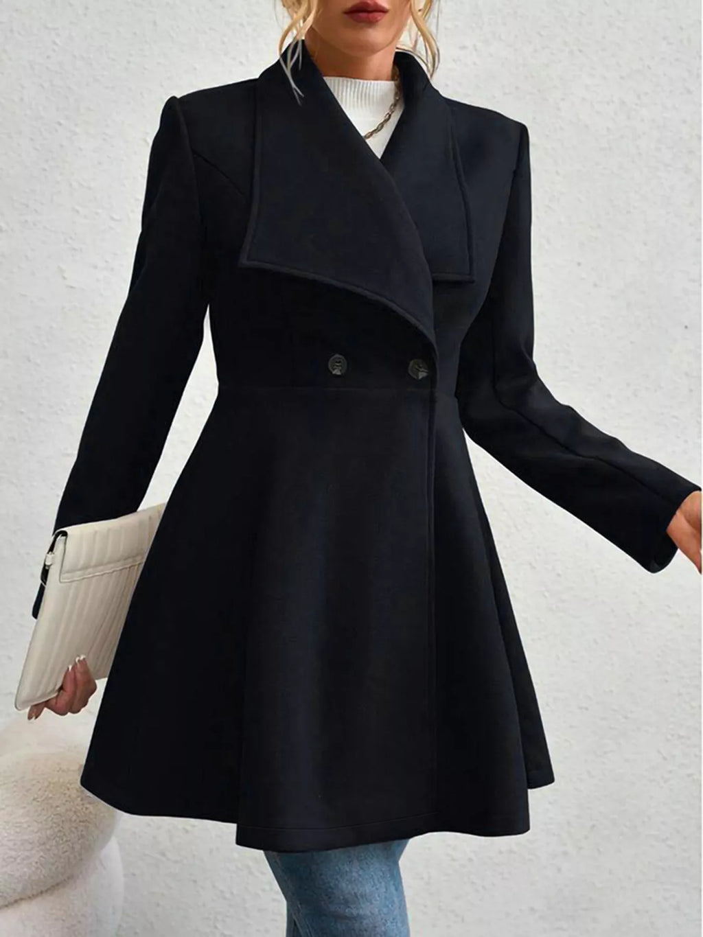 Double-Breasted Wool Blend Coat