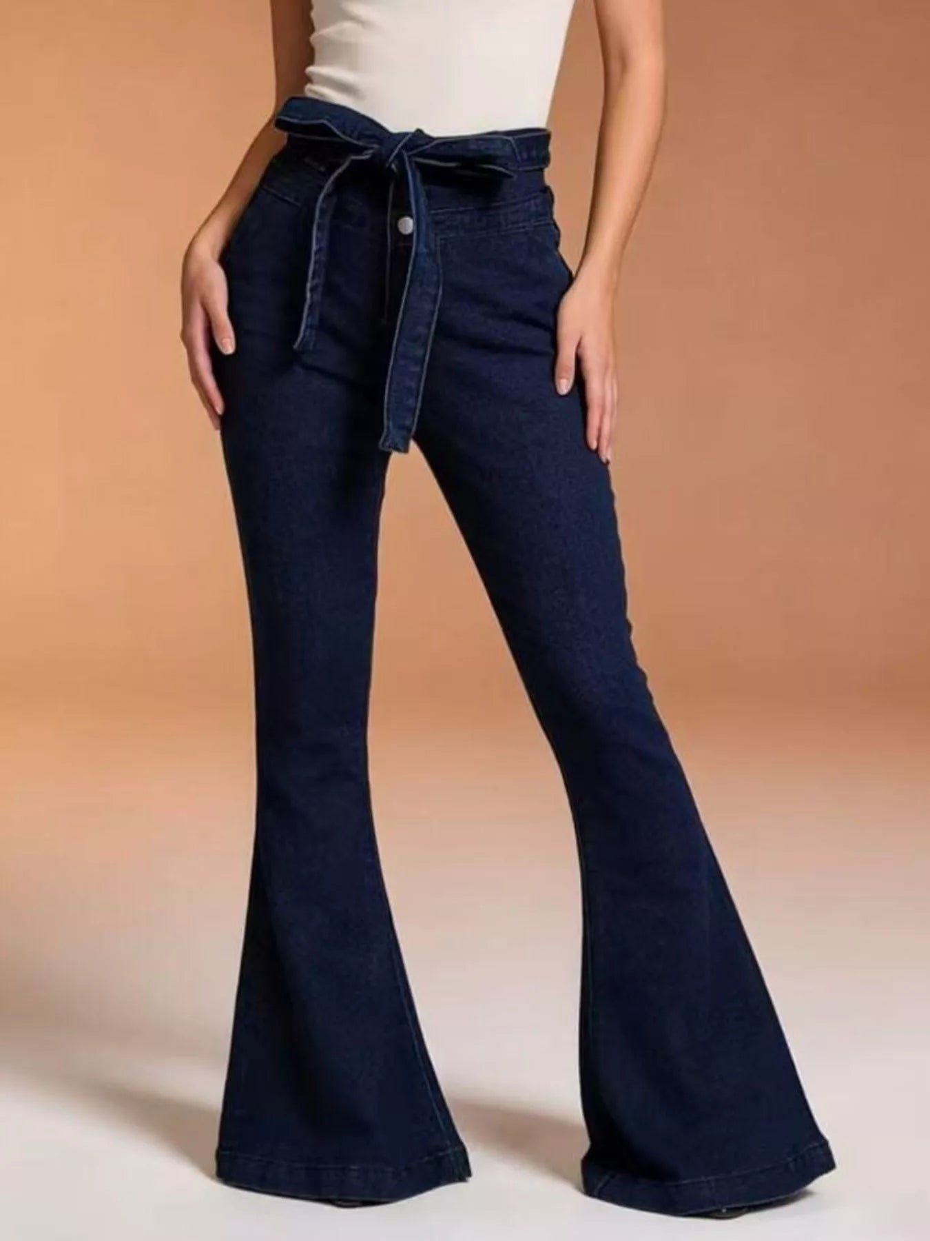 Bow-Tie High-Waisted Flare Jeans