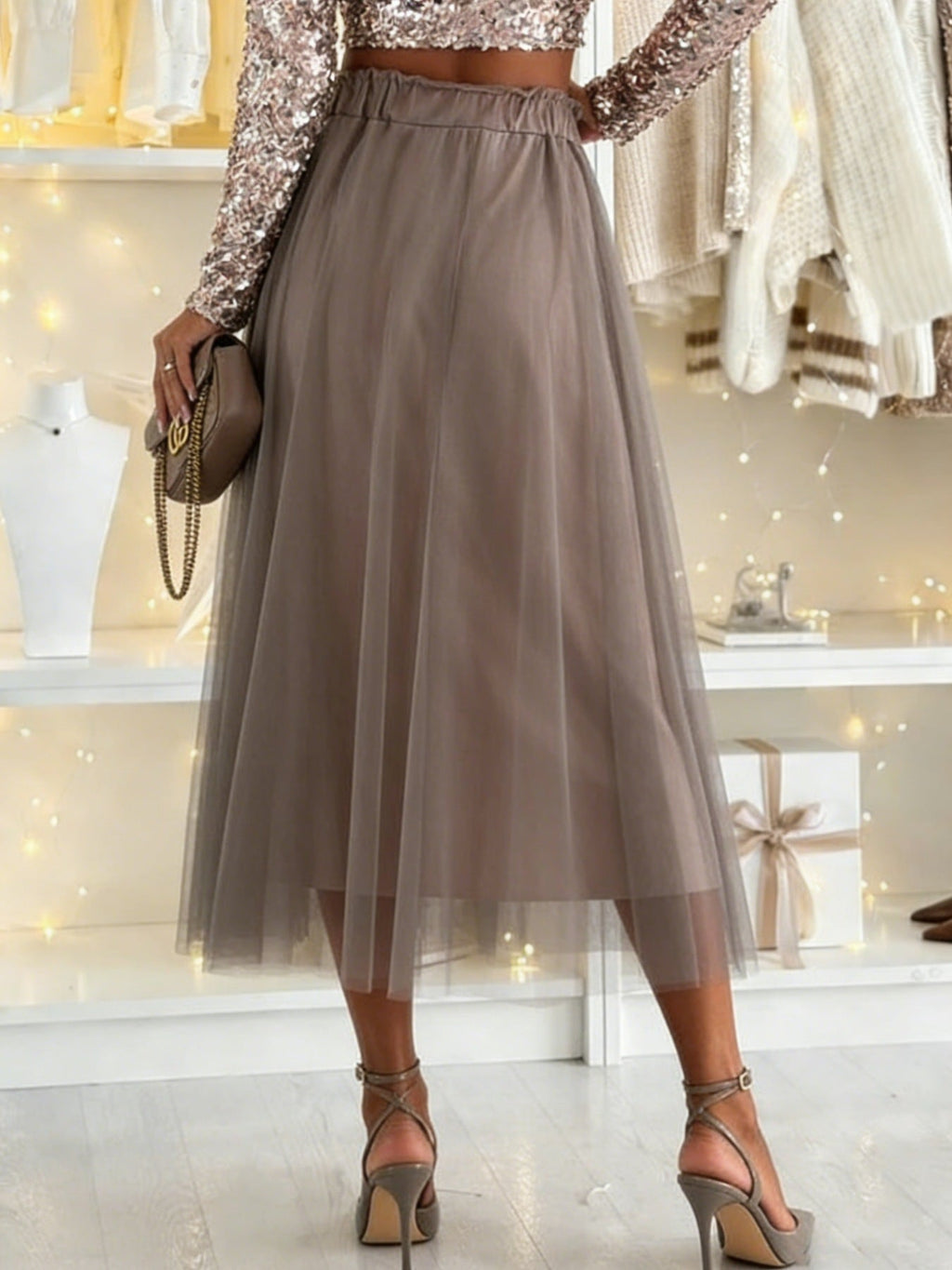 Tulle A-Line Midi Skirt
