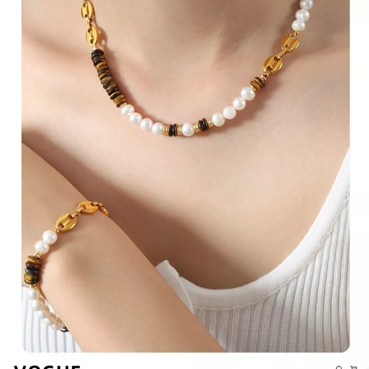 Tiger's Eye Freshwater Pearl 18K Gold-Plated Bead Necklace