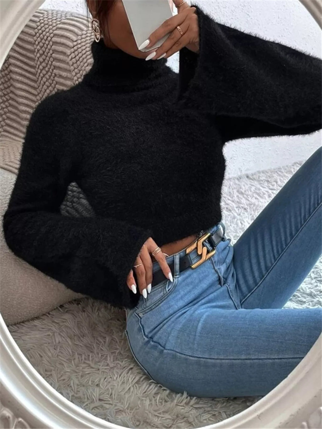 Turtleneck Flare Sleeve Sweater