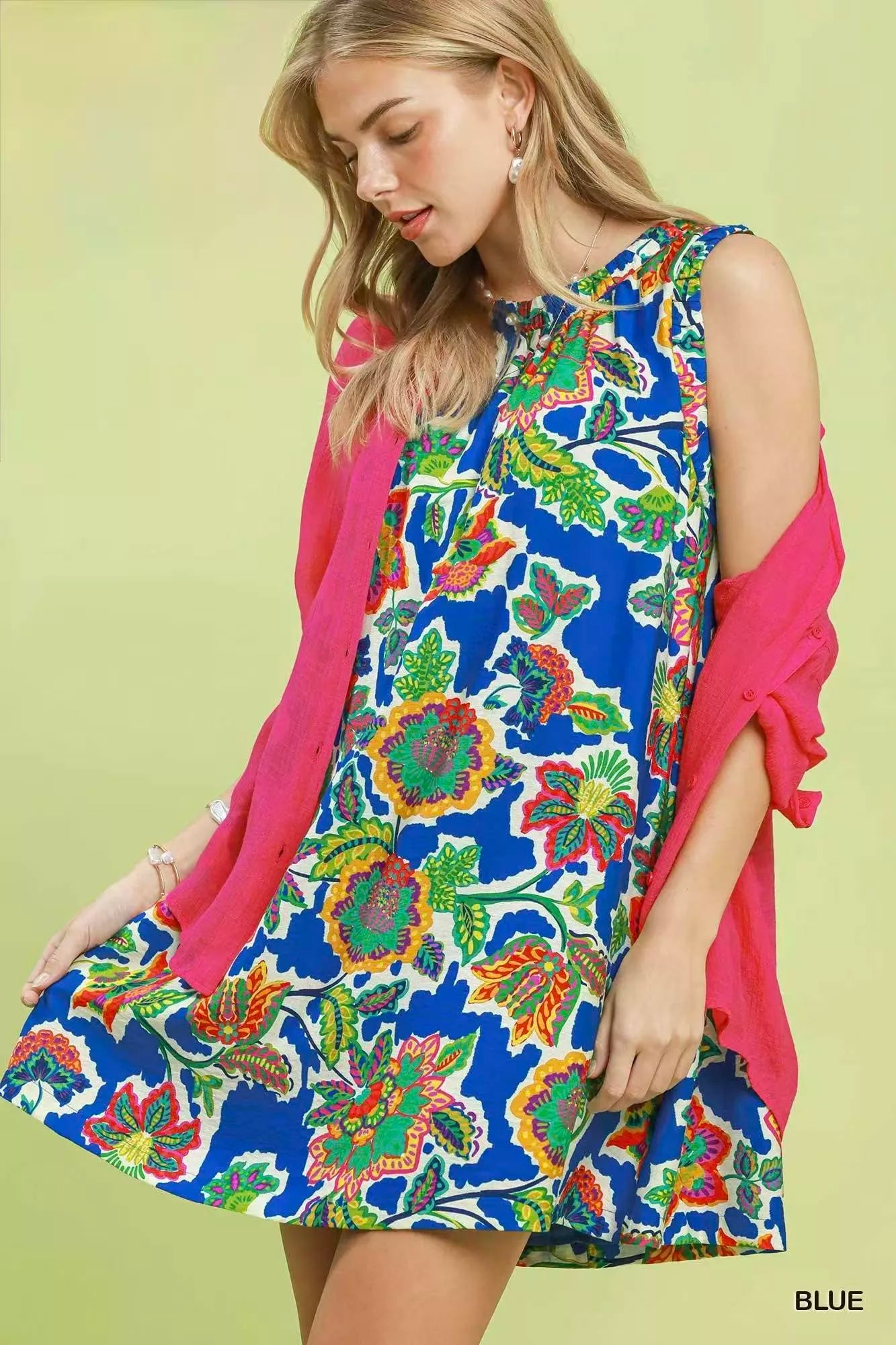 Umgee Abstract Print Sleeveless Shift Dress