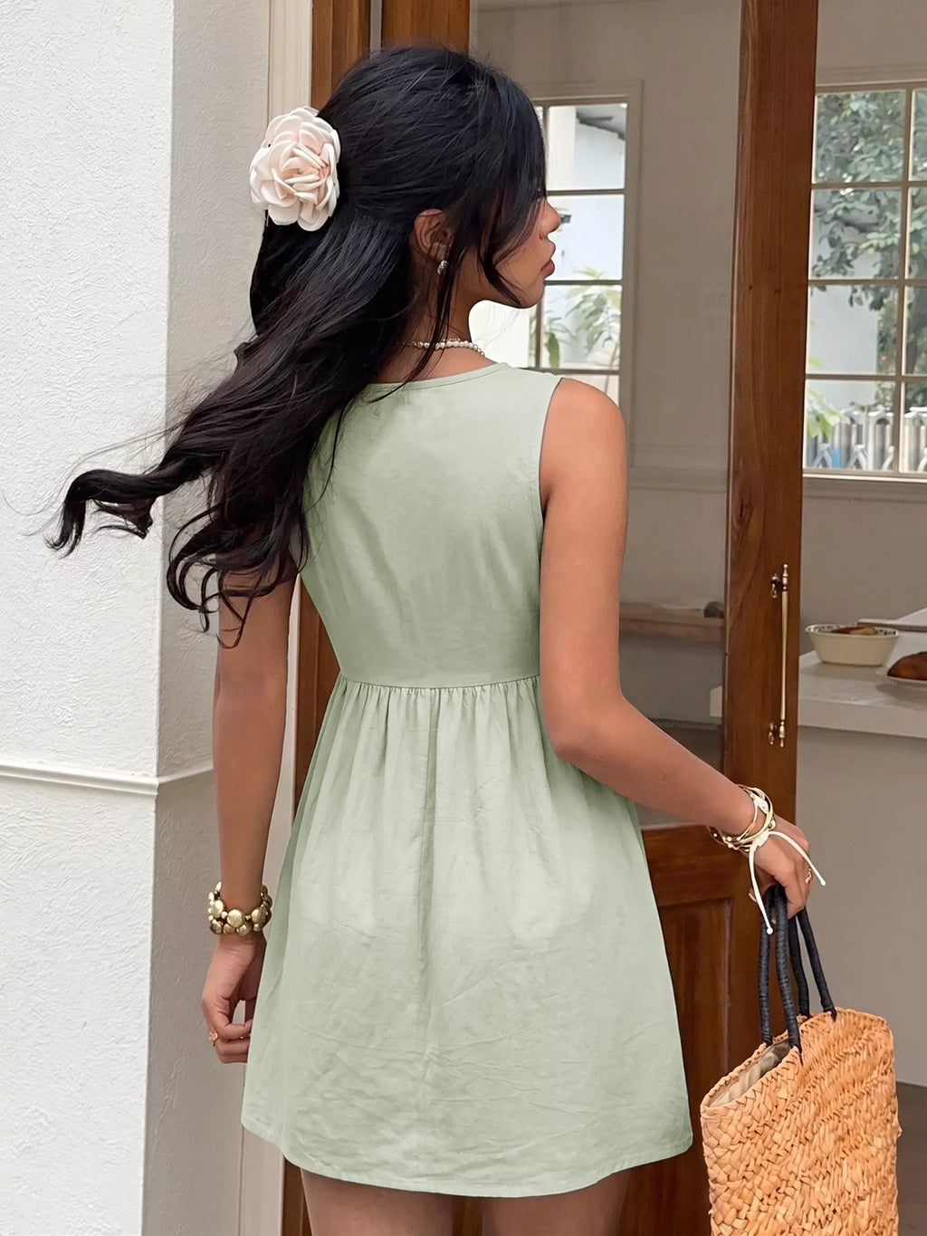 Sleeveless Button-Front A-Line Dress