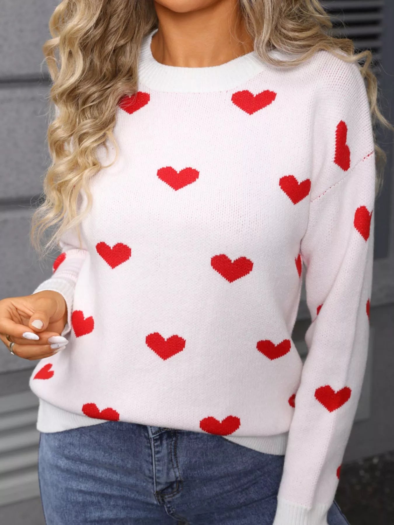 Valentine's Day Heart Pattern Dropped Shoulder Sweater