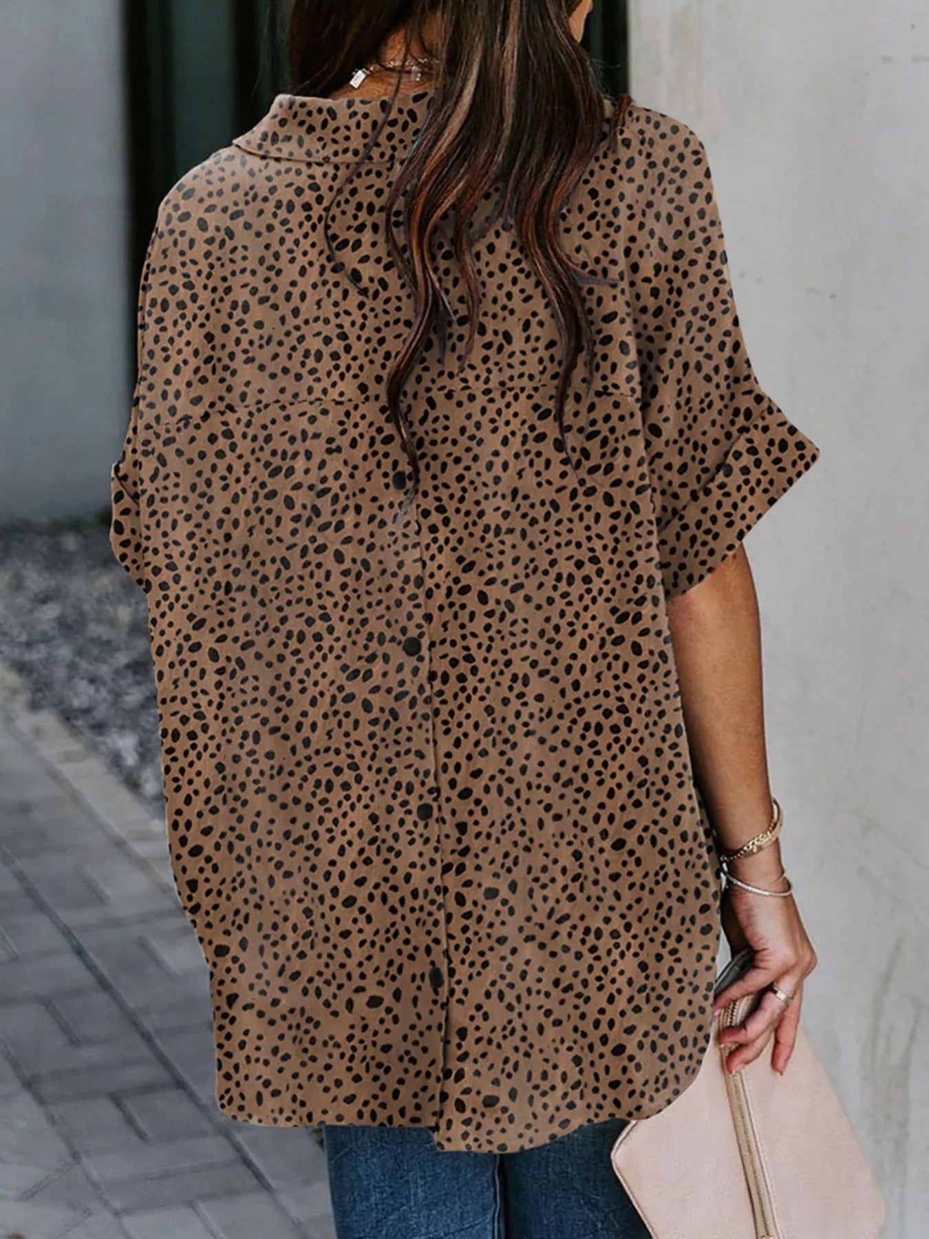 Full Size Collared Neck Half Sleeve Shirt Plus Size