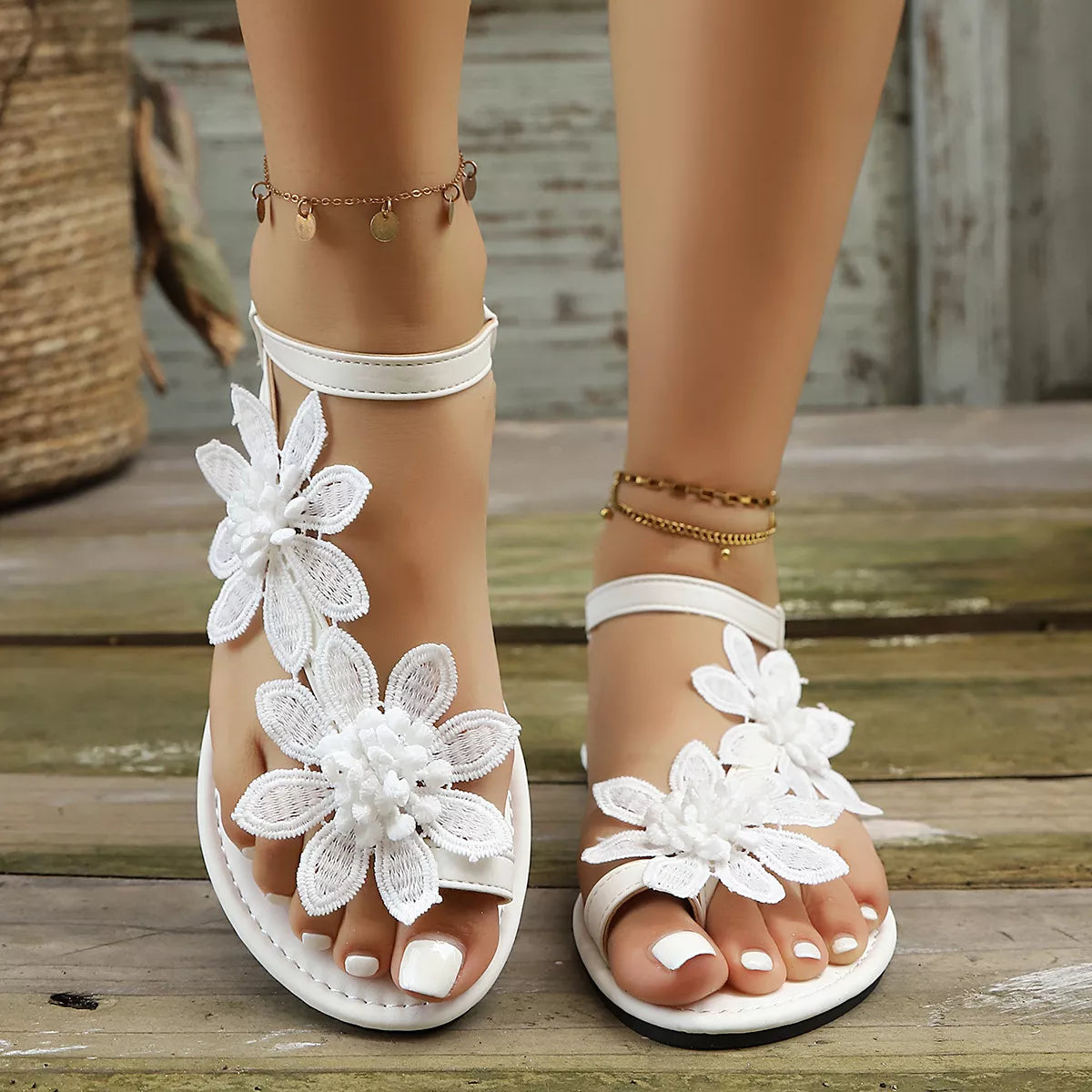 Floral Embellished Flat Sandals