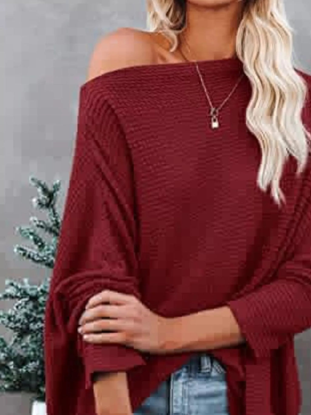 Waffle Knit Boat Neck T-Shirt
