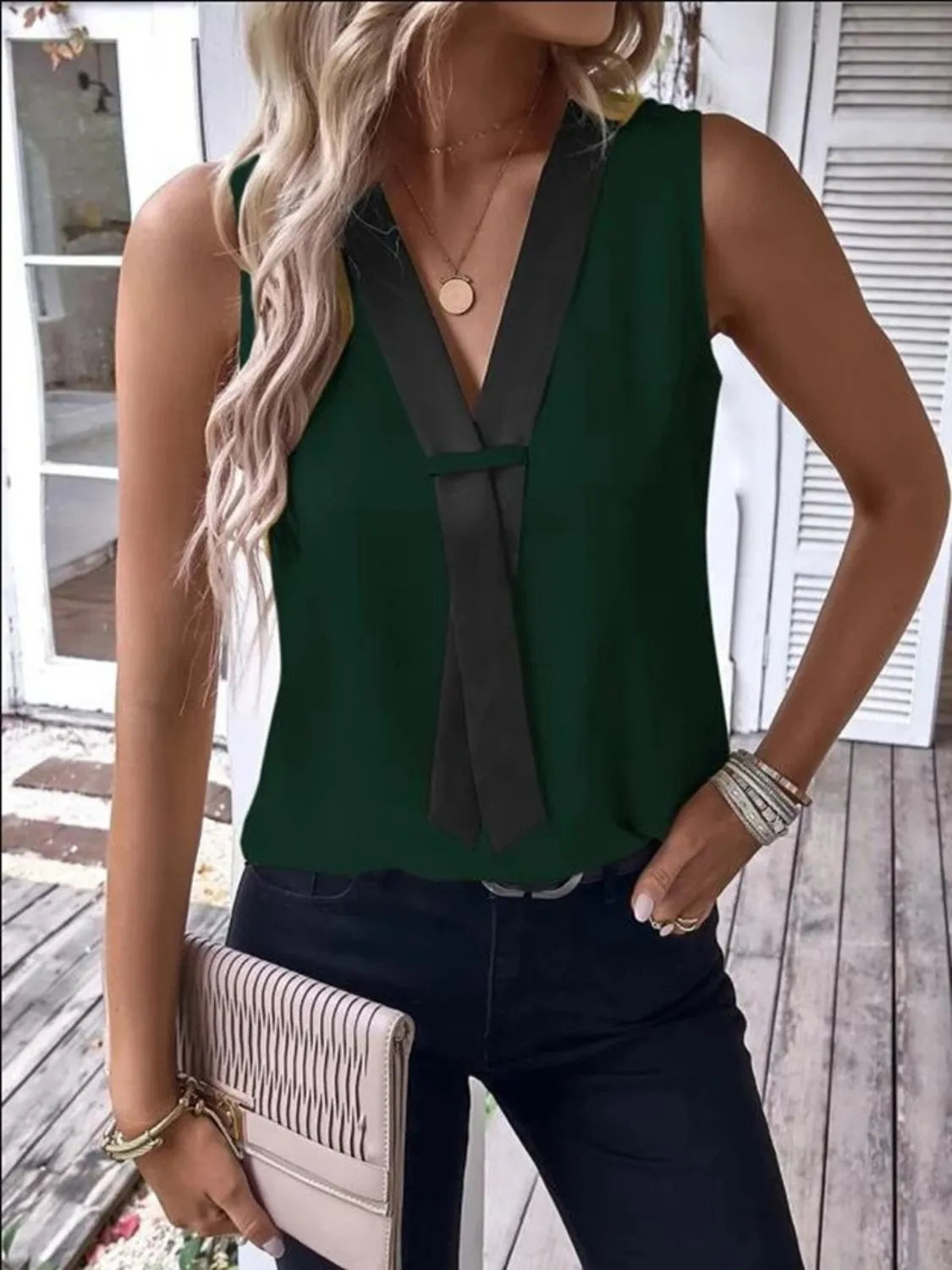 Full Size  V-Neck Contrast Tank Plus Size
