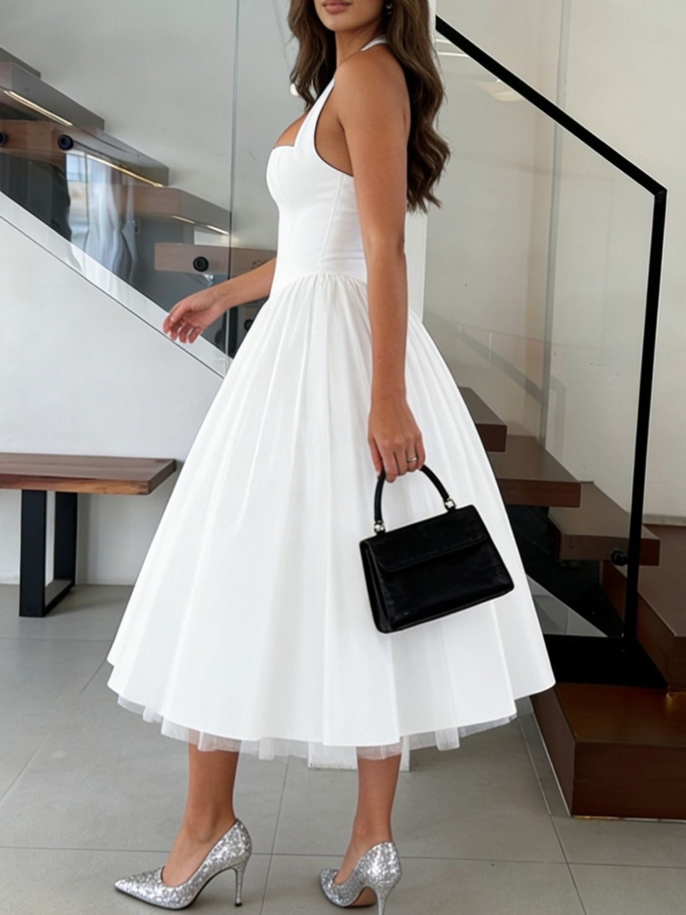 Halter Neck A-Line Midi Dress