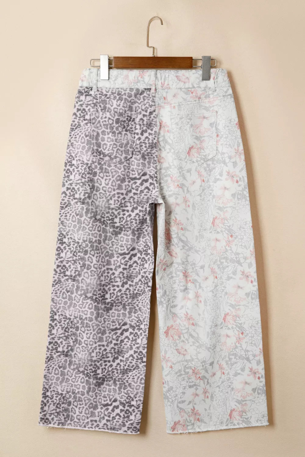 Floral and Leopard Print Wide-Leg Jeans
