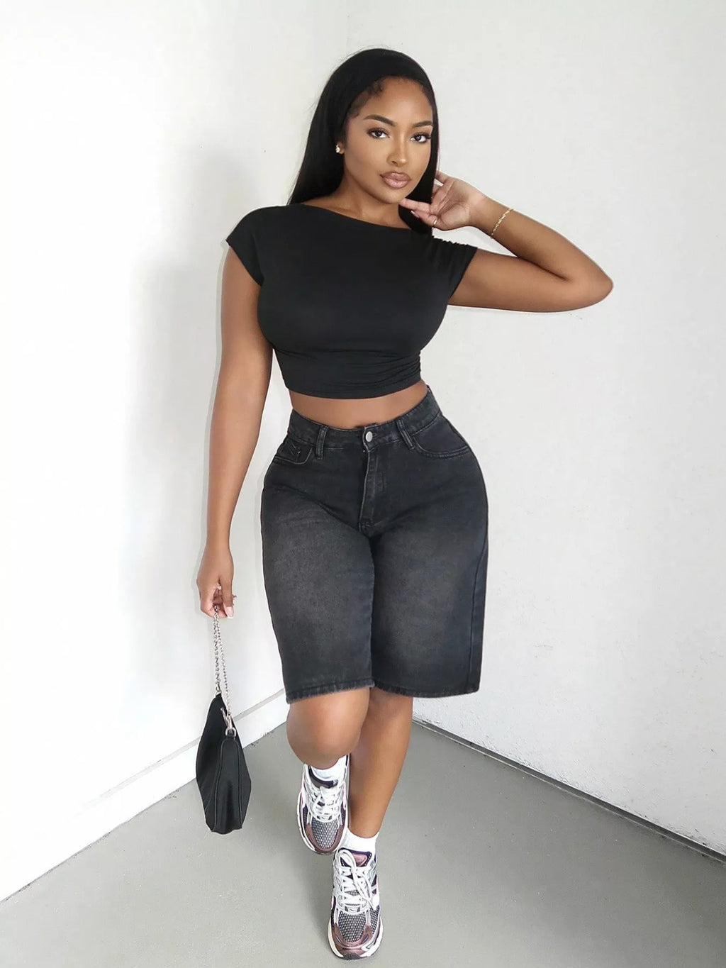 High Waisted Wide Leg Denim Shorts