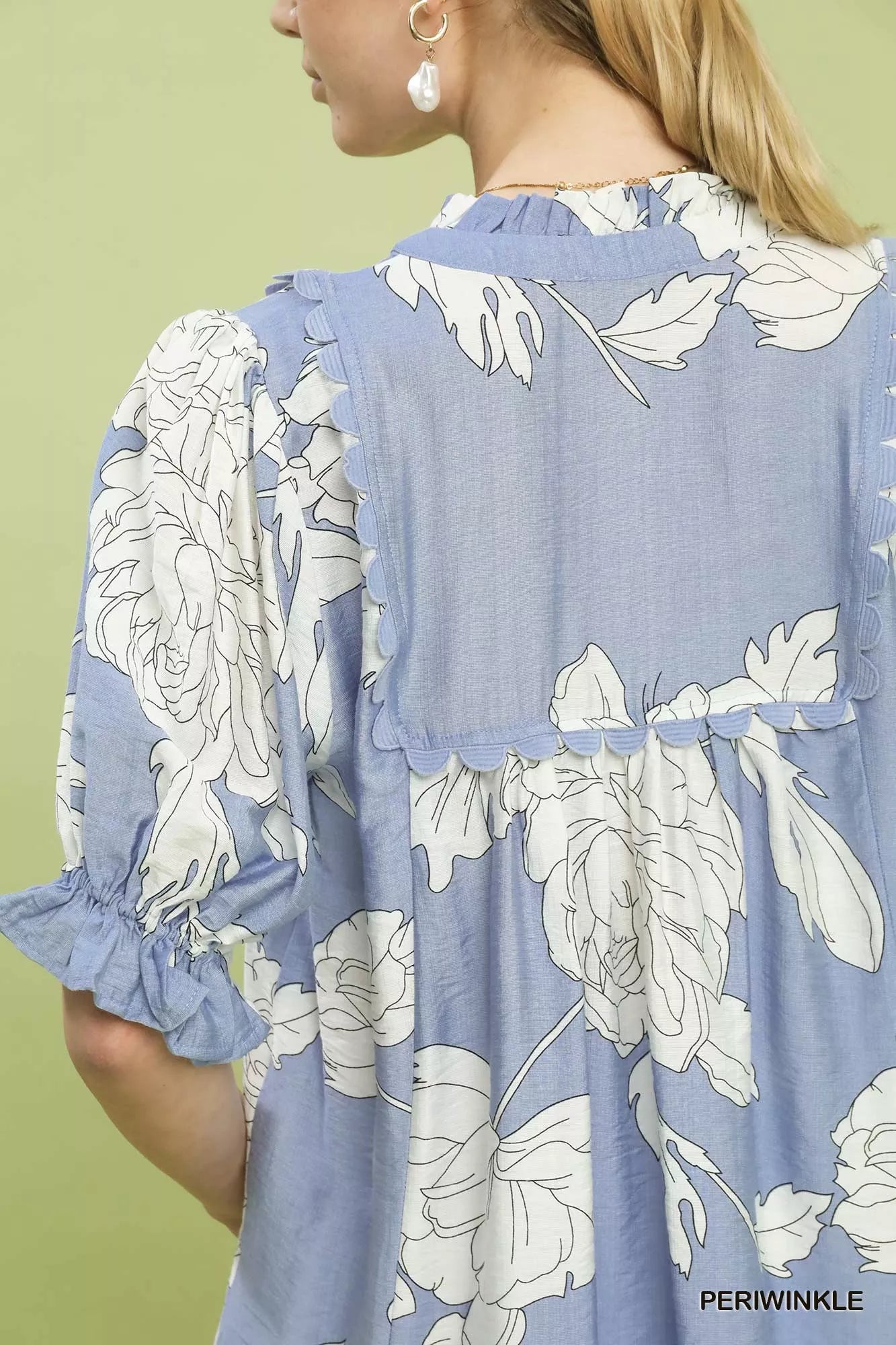 Umgee Peony Illustration Print Top with Scalloped Trim