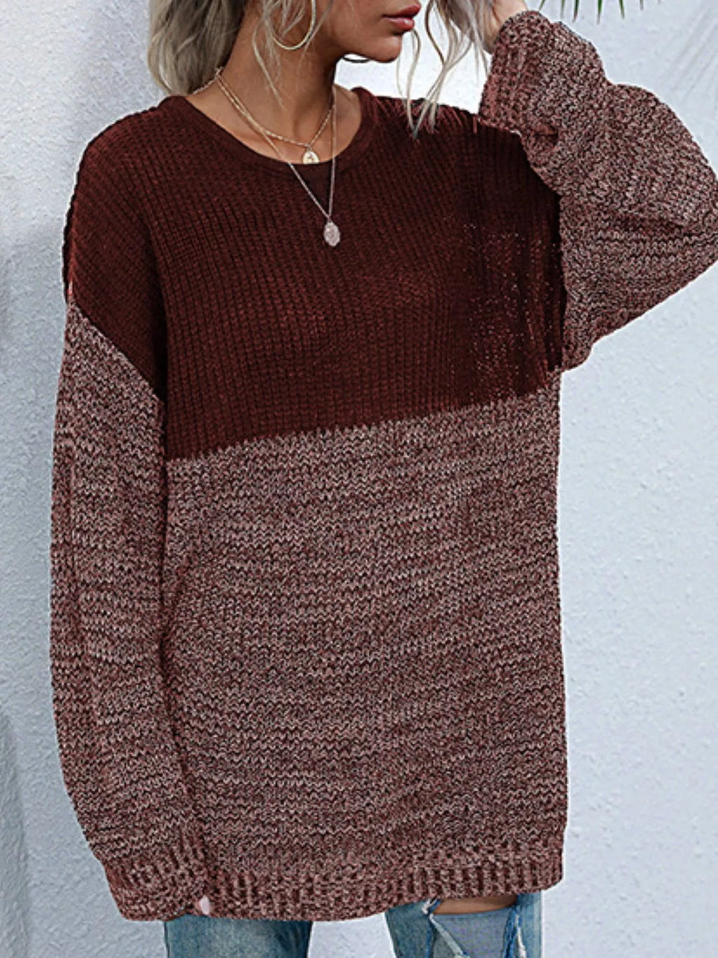 Color Block Long Sleeve Oversized Sweater