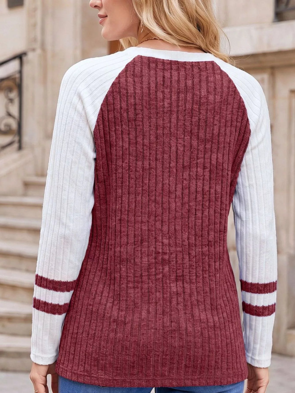 Ribbed Raglan Sleeve T-Shirt