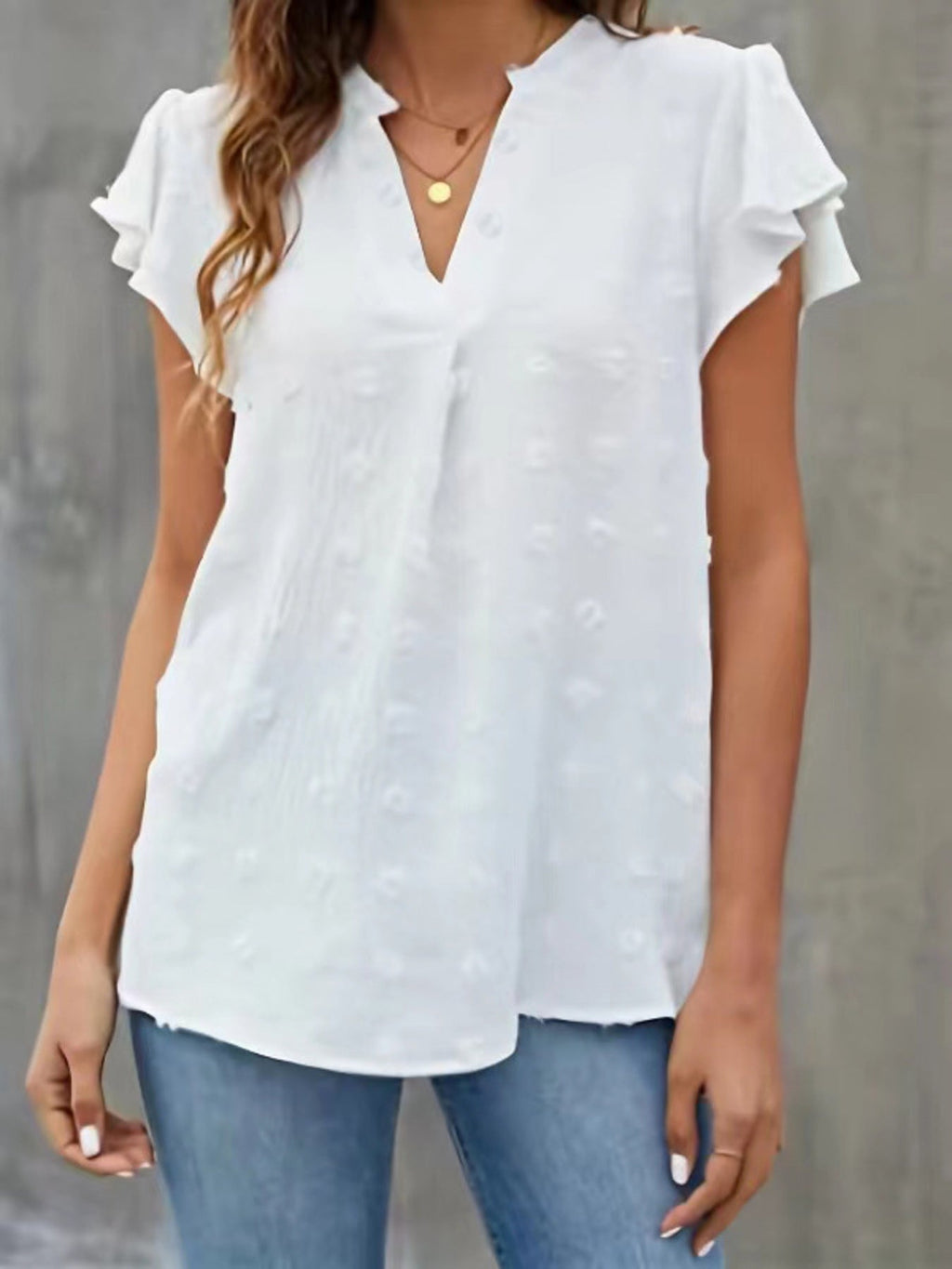 Swiss Dot Ruffled Sleeve Blouse