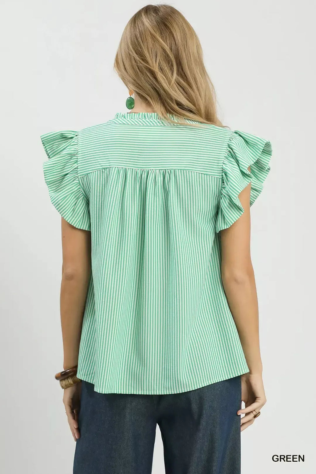 Umgee Ruffled Striped Cap Sleeve Top