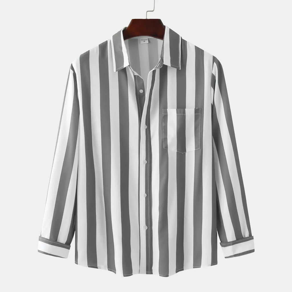 Men's Striped Button-Down Long Sleeve Shirt