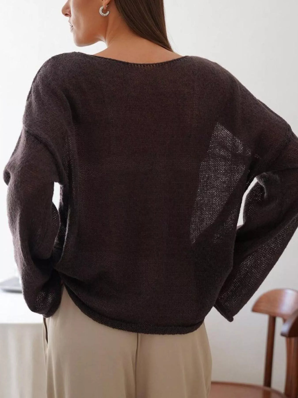 Boat Neck Dropped Shoulder Sweater