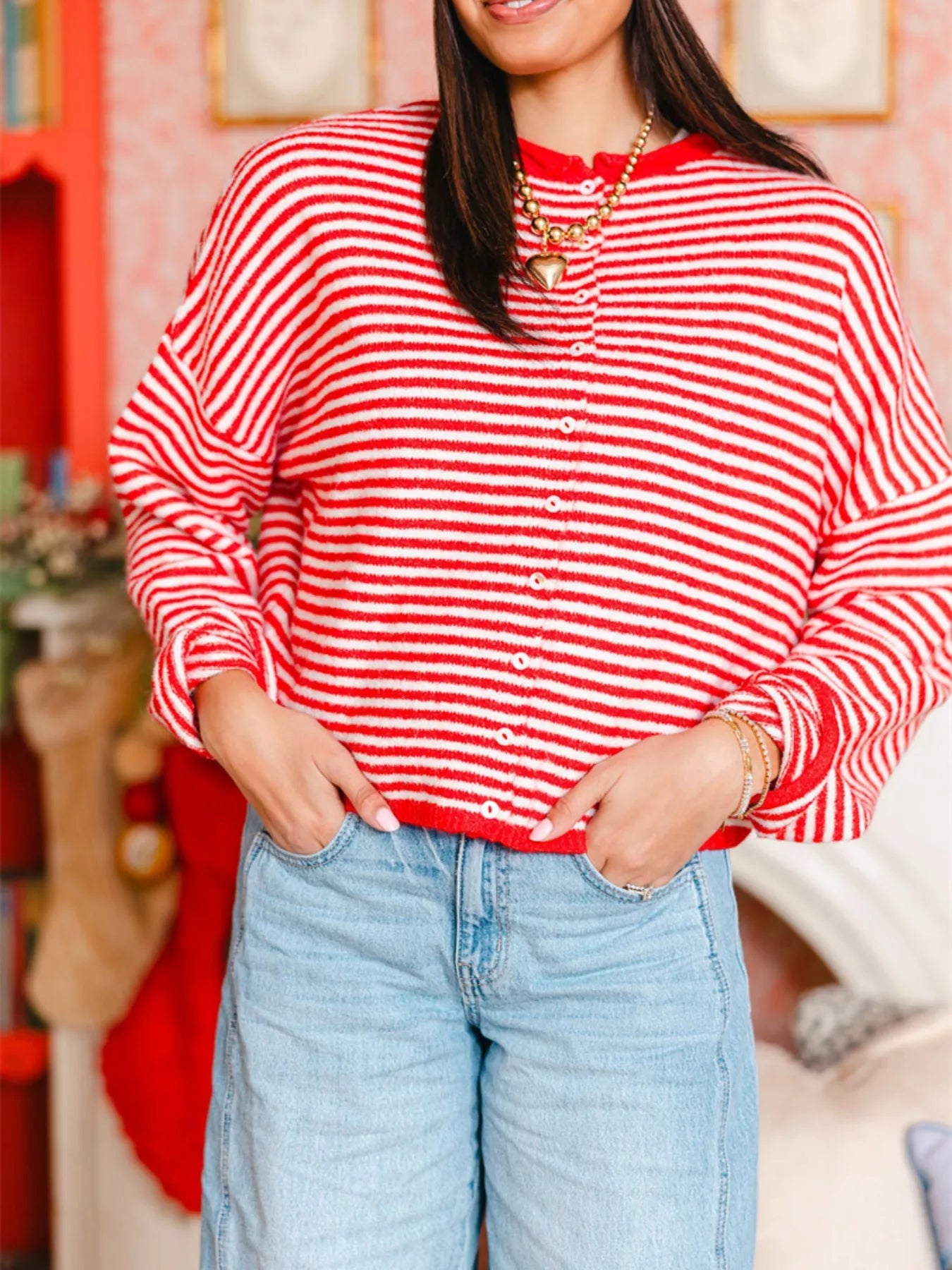 Striped Button-Down Knit Cardigan