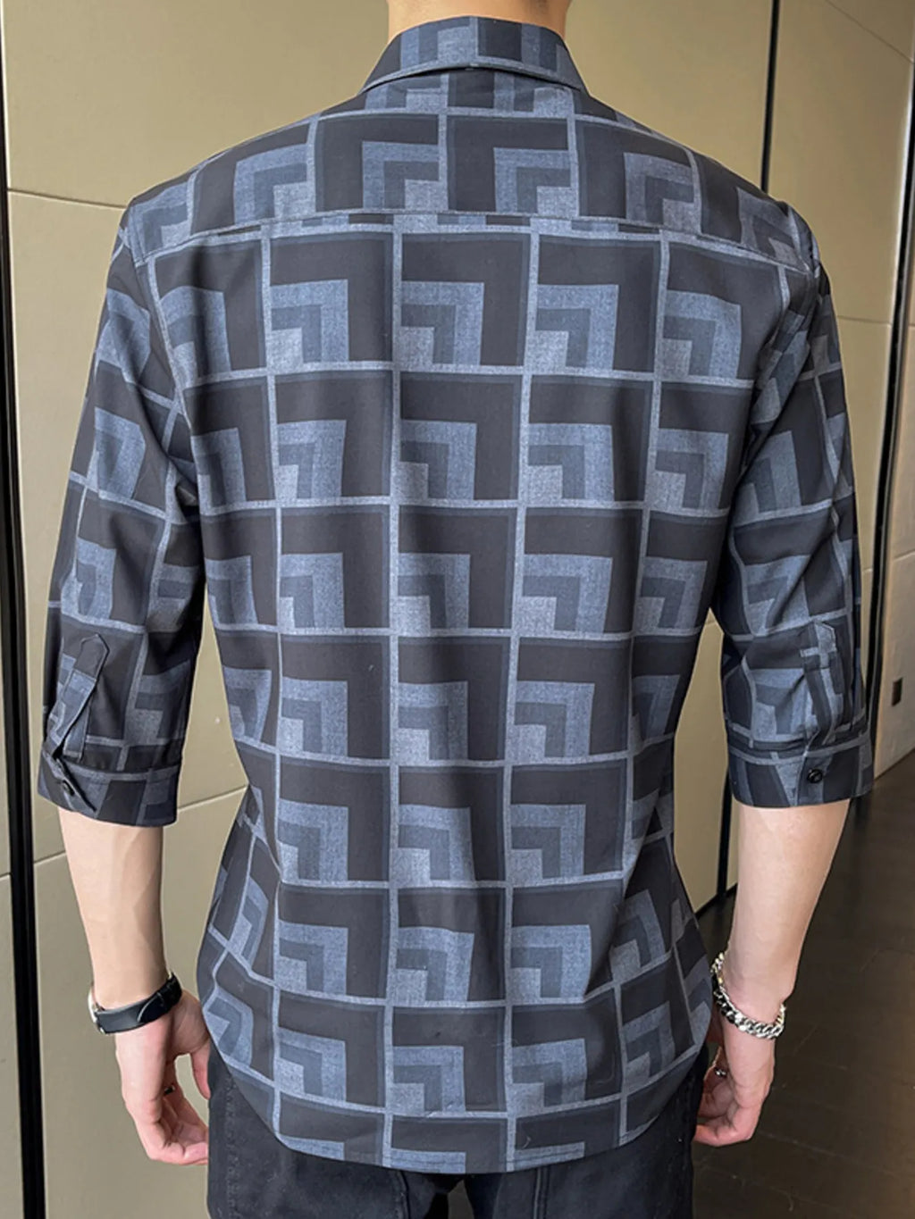 Men's Plus Size Geometric Pattern Button Up Casual Shirt