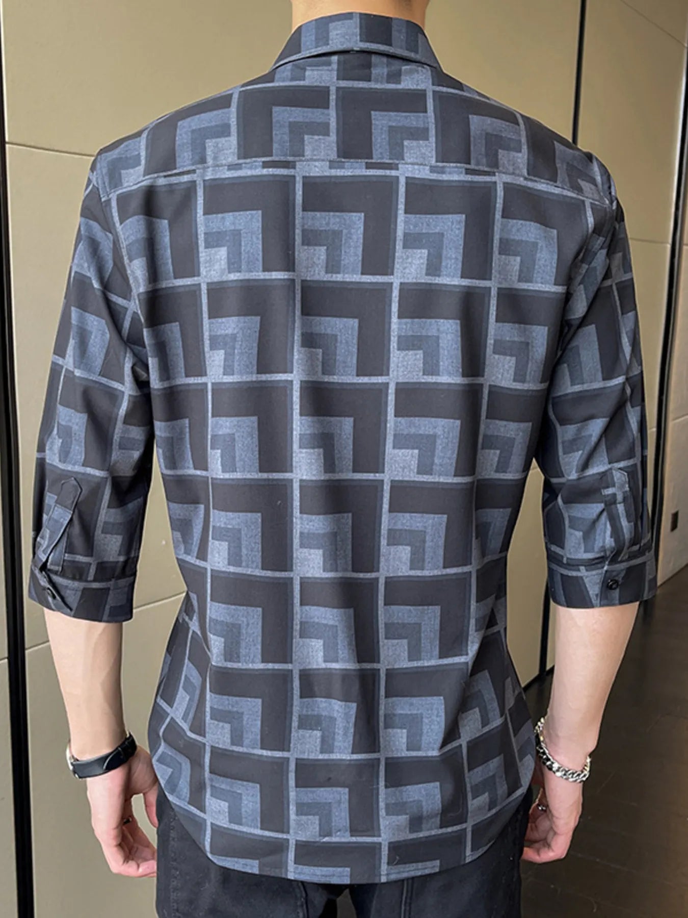 Men's Plus Size Geometric Pattern Button Up Casual Shirt