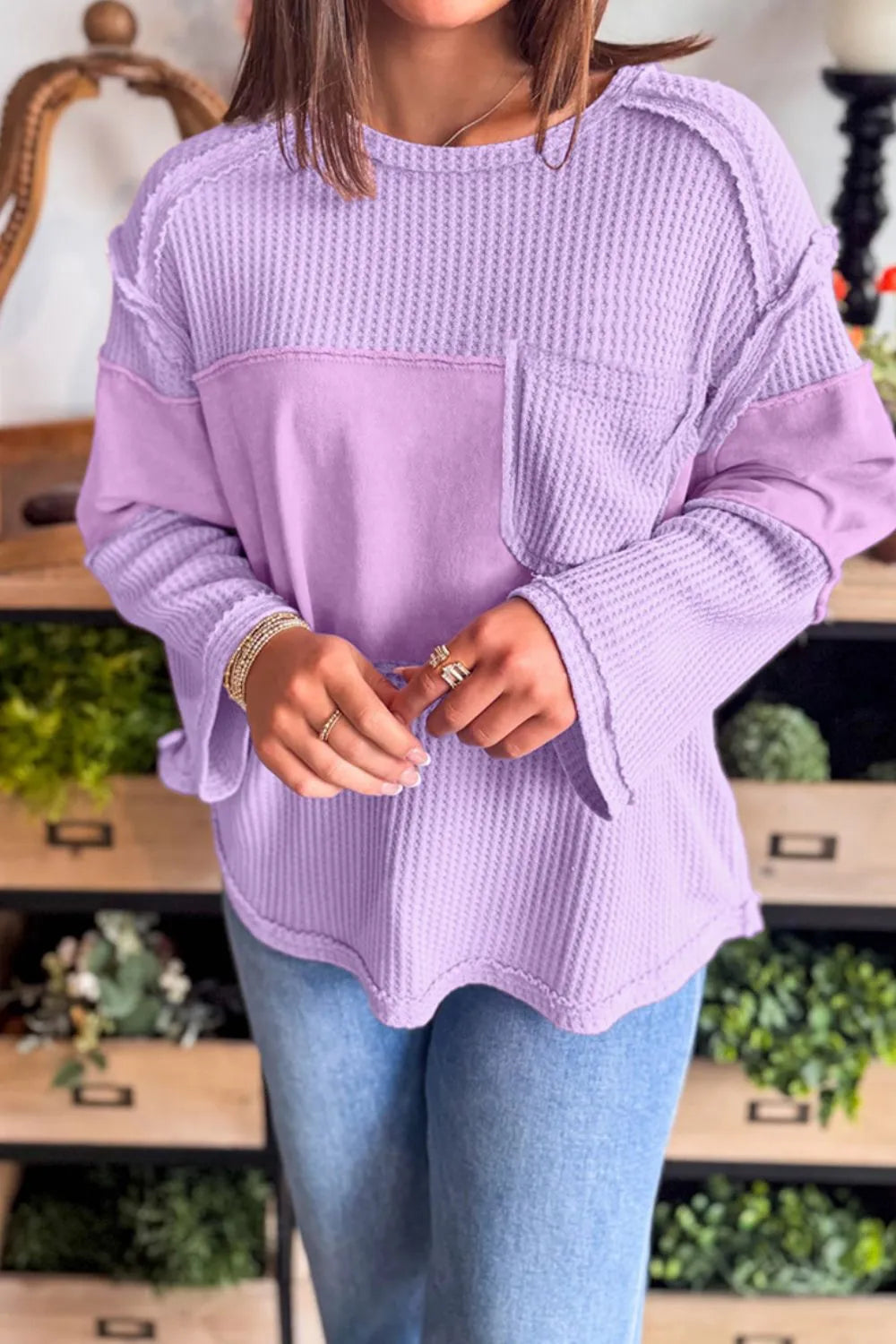 Waffle Knit Long Sleeve T-Shirt