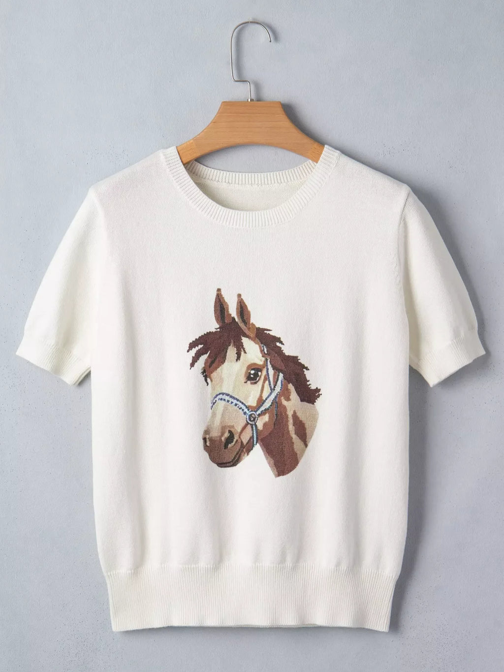 Wild West Horse Head Printed Short Sleeve Sweater